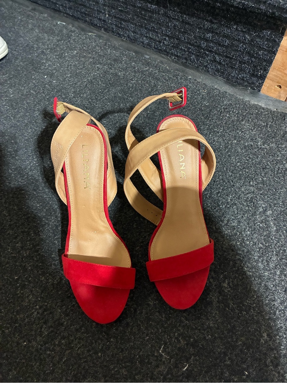 Liliana Red and Tan Suede Slingback Heels - Picture 2 of 6
